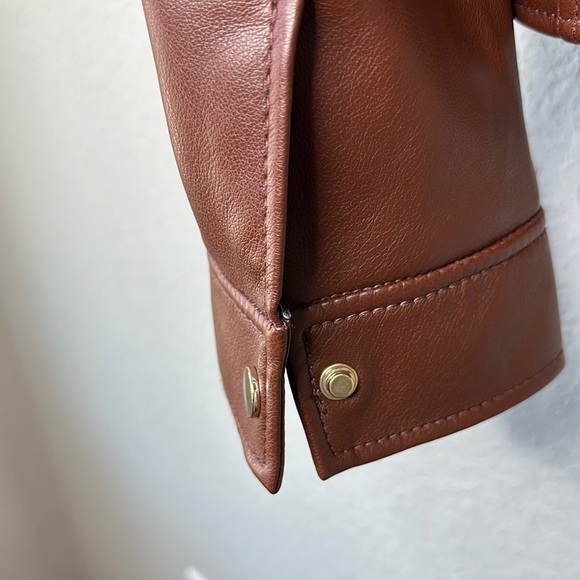 Chico's Faux Leather Cropped Moto Jacket in Chocolate Brown Size 14 (2.5) - Picture 7 of 15